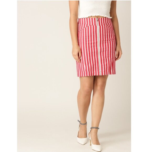NEW MANGO Linen-Cotton Denim Striped Pencil Skirt - Picture 1 of 16